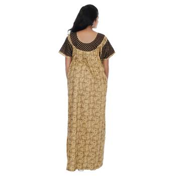 Beige and Brown colour Geometrical Design Printed Round Neck Cotton Nighty For Ladies Nightwear 3