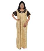 Beige and Brown colour Heart Design Printed Round Neck Cotton Nighty For Ladies Nightwear