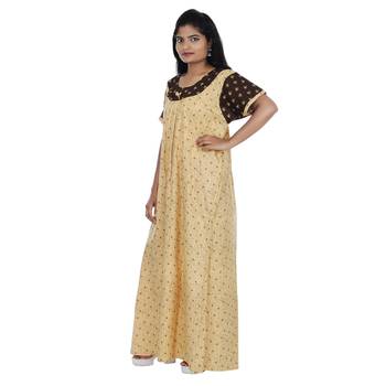 Beige and Brown colour Heart Design Printed Round Neck Cotton Nighty For Ladies Nightwear 2