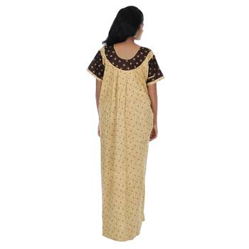 Beige and Brown colour Heart Design Printed Round Neck Cotton Nighty For Ladies Nightwear 3