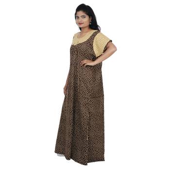 Brown and Beige colour Geometrical Design Printed Round Neck Cotton Nighty For Ladies Nightwear 2