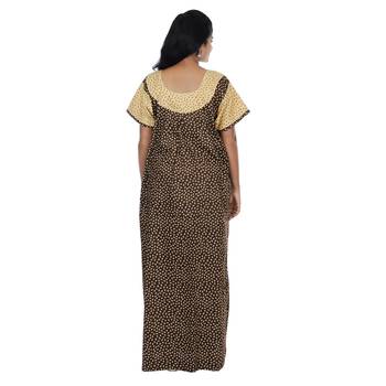 Brown and Beige colour Geometrical Design Printed Round Neck Cotton Nighty For Ladies Nightwear 3