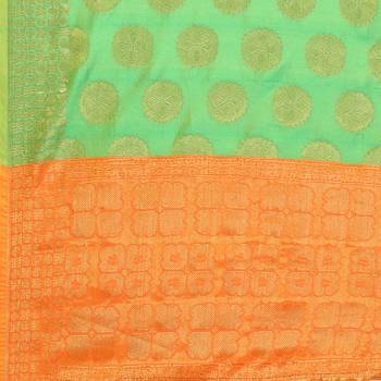 Lime Green Woven Banarasi Silk Dupatta For Women 4