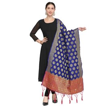 Nvay Blue Woven Banarasi Silk Dupatta For Women 1