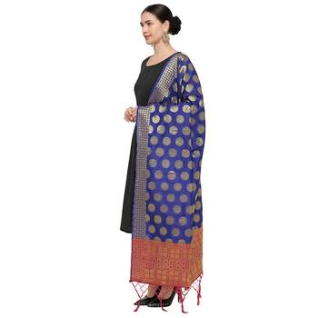 Nvay Blue Woven Banarasi Silk Dupatta For Women 3