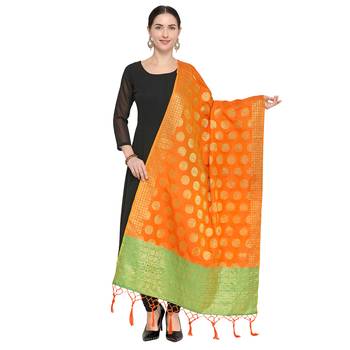 Orange Woven Banarasi Silk Dupatta For Women 1