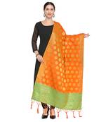 Orange Woven Banarasi Silk Dupatta For Women