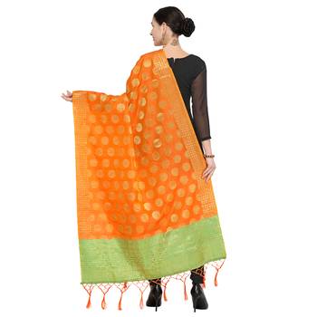 Orange Woven Banarasi Silk Dupatta For Women 2