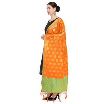 Orange Woven Banarasi Silk Dupatta For Women 3