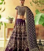 Wine embroidered silk semi stitched lehenga