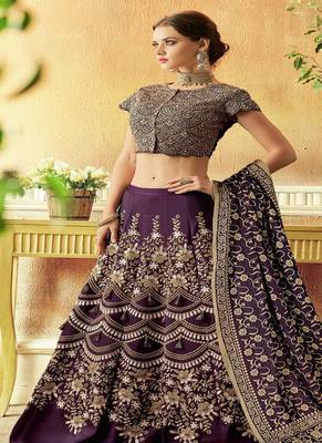Wine embroidered silk semi stitched lehenga 2