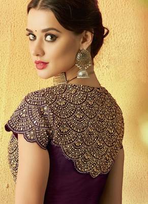 Wine embroidered silk semi stitched lehenga 4