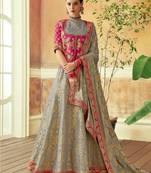 Grey embroidered brocade semi stitched lehenga
