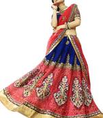 Pink and Navy Blue  Embrodered Stone Hand work  Micro velvet & Net lehenga with Shantoon Inner Round Lehenga Choli