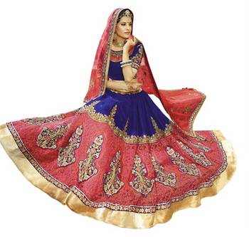 Pink and Navy Blue  Embrodered Stone Hand work  Micro velvet & Net lehenga with Shantoon Inner Round Lehenga Choli 2