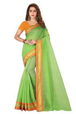 Green woven chanderi saree with blouse 1