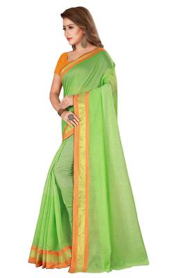 Green woven chanderi saree with blouse 2