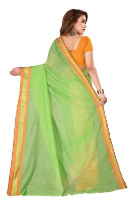 Green woven chanderi saree with blouse 3