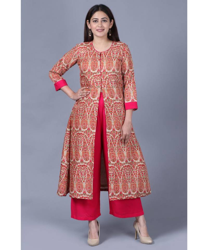 Paisley Printed Jacket Style Flared Kurti with Straight Palazzo