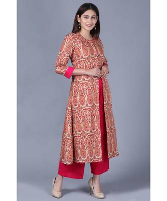 Paisley Printed Jacket Style Flared Kurti with Straight Palazzo 3