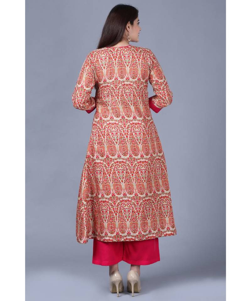 Paisley Printed Jacket Style Flared Kurti with Straight Palazzo