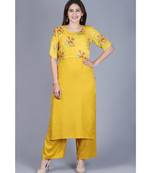 Mustard Birds Cape Straight Kurti with Straight Palazzo
