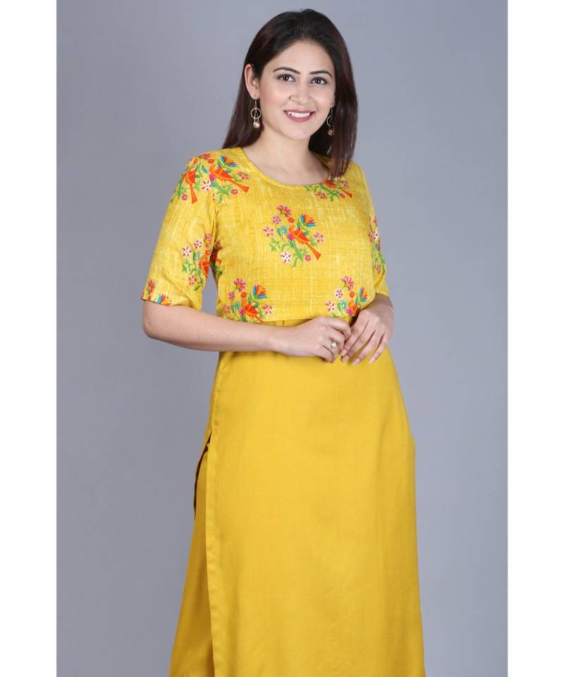 Mustard Birds Cape Straight Kurti with Straight Palazzo