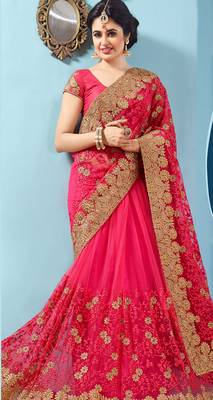 Pink Georgette Net Saree embroidered saree with blouse 2