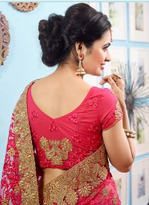 Pink Georgette Net Saree embroidered saree with blouse 4