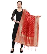 Red Woven Banarasi Silk Dupatta For Women