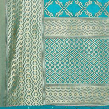 Turquoise Blue Woven Banarasi Silk Dupatta For Women 4