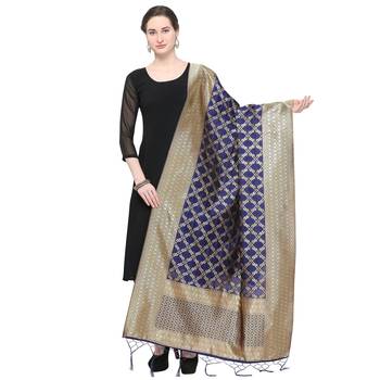 Blue Woven Banarasi Silk Dupatta For Women 1