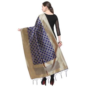 Blue Woven Banarasi Silk Dupatta For Women 2