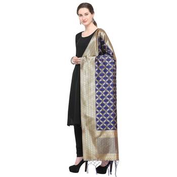Blue Woven Banarasi Silk Dupatta For Women 3