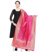 Pink Woven Banarasi Silk Dupatta For Women