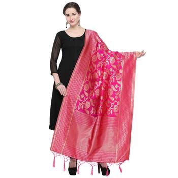 Pink Woven Banarasi Silk Dupatta For Women 1