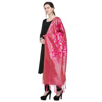 Pink Woven Banarasi Silk Dupatta For Women 3