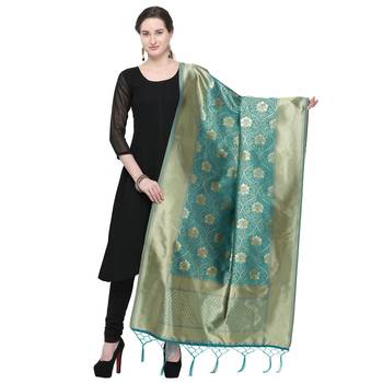 Sea Green Woven Banarasi Silk Dupatta For Women 1