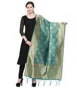 Sea Green Woven Banarasi Silk Dupatta For Women