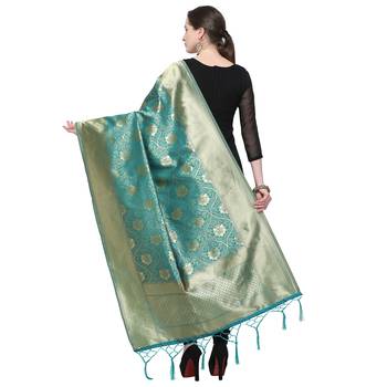 Sea Green Woven Banarasi Silk Dupatta For Women 2