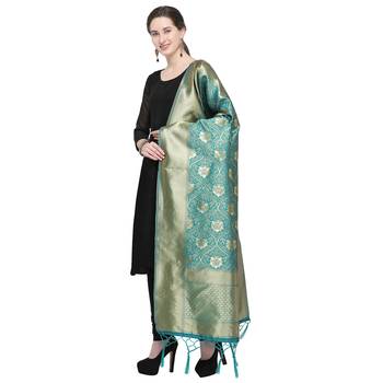 Sea Green Woven Banarasi Silk Dupatta For Women 3
