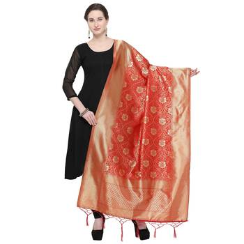 Red Woven Banarasi Silk Dupatta For Women 1
