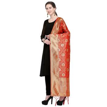 Red Woven Banarasi Silk Dupatta For Women 3