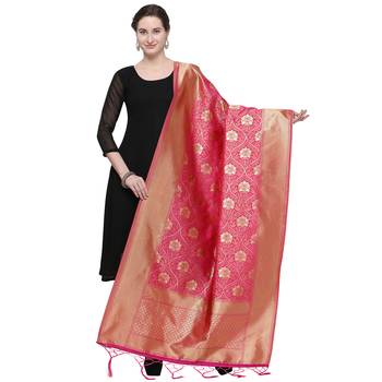 Pink Woven Banarasi Silk Dupatta For Women 1