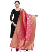 Pink Woven Banarasi Silk Dupatta For Women