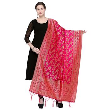 Pink Woven Banarasi Silk Dupatta For Women 1