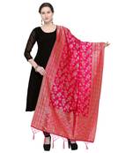 Pink Woven Banarasi Silk Dupatta For Women