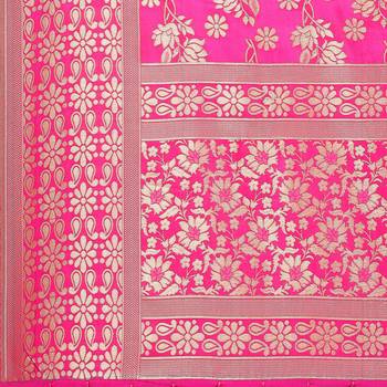 Pink Woven Banarasi Silk Dupatta For Women 4