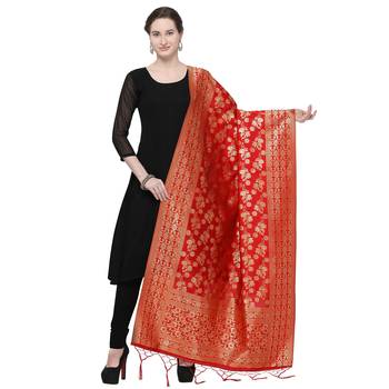 Red Woven Banarasi Silk Dupatta For Women 1