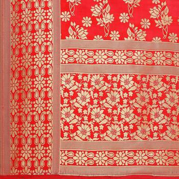 Red Woven Banarasi Silk Dupatta For Women 4